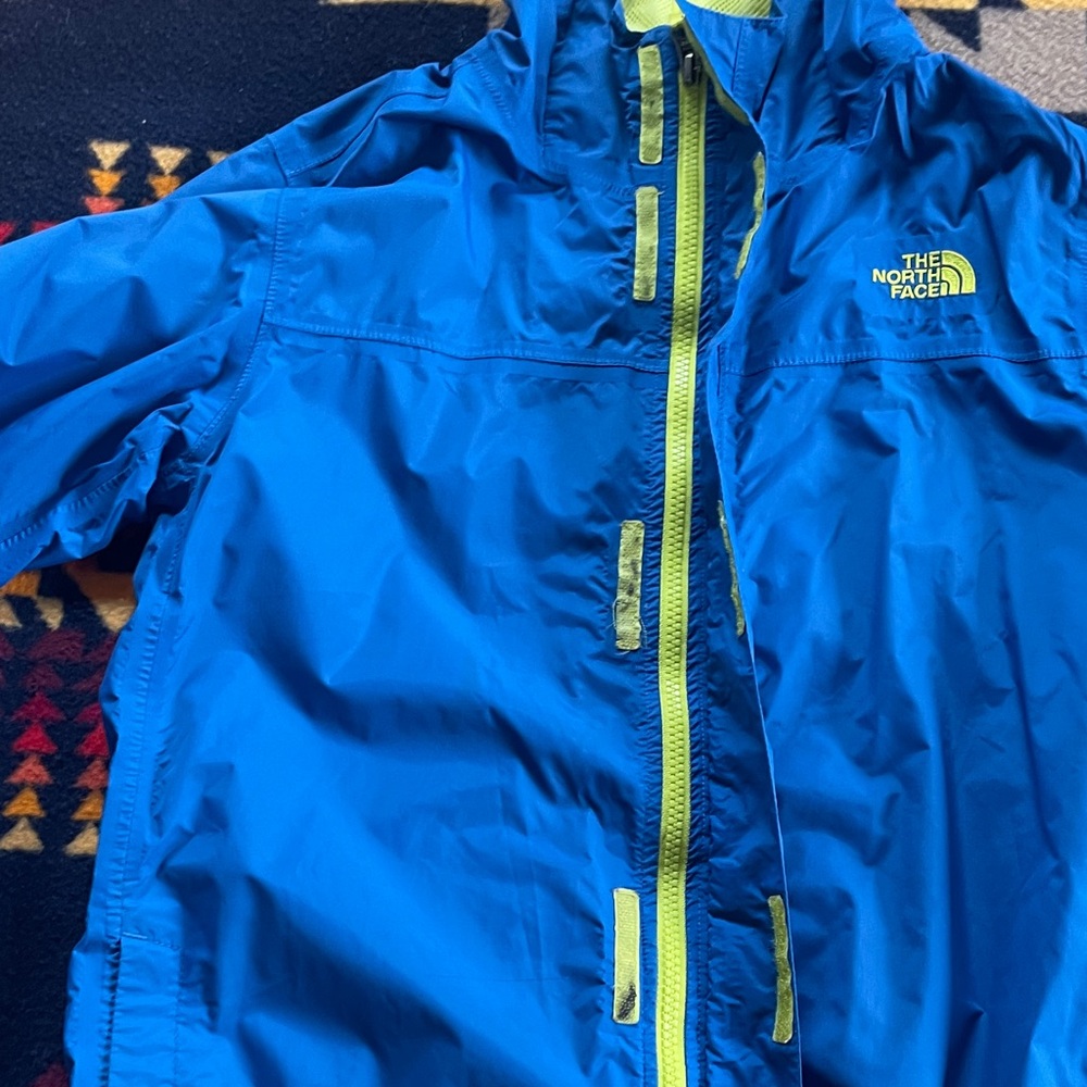The North Face Kids Bright Blue Hooded Raincoat with Lime Lining - Picture 2 of 4